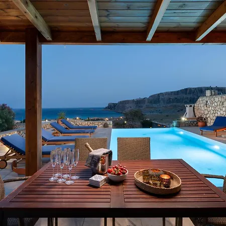 Aegean Blue View With Private Pool And Seaview * 린도스